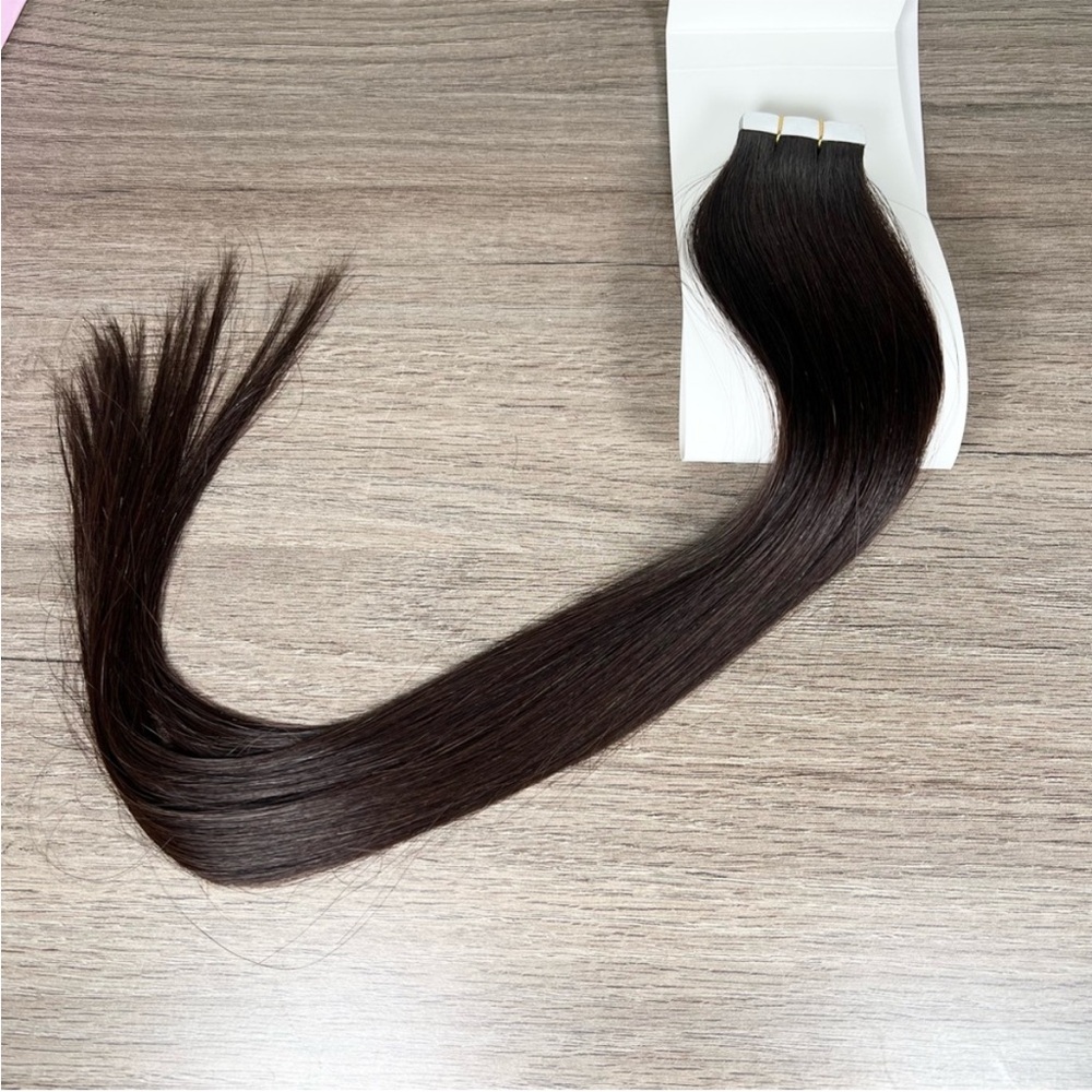 Dark Brown Remy Human Hair 20 Inch Tape In Hair Extensions - Picture 4 of 10